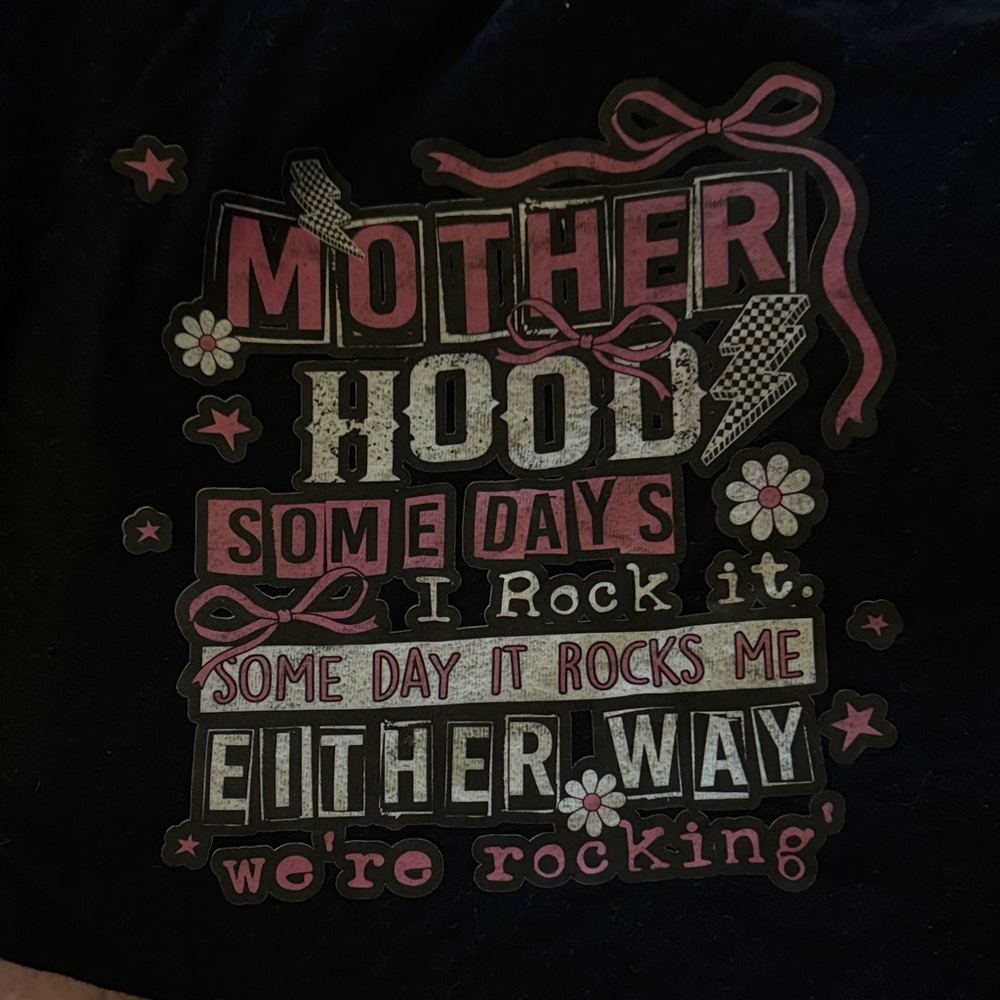 Gildan Black Tee with Pink & White 'Motherhood' Graphic